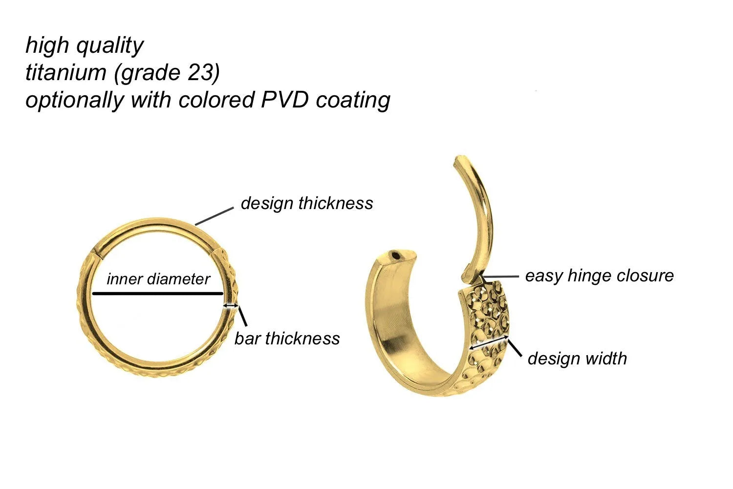 Titanium Clicker Piercing Hoop - Hammered Ring