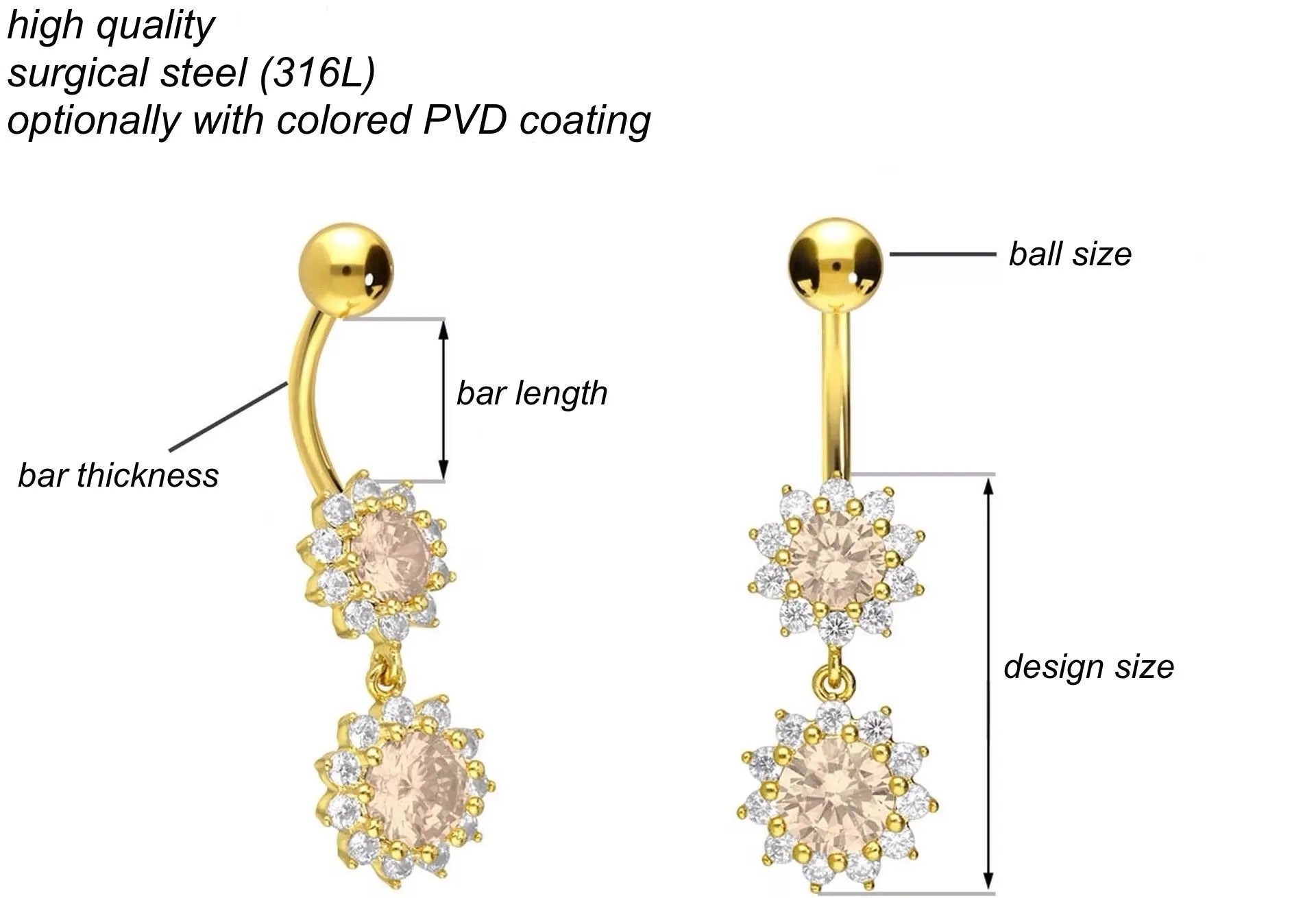 Surgical Steel Belly Button Ring - Dangly Crystal Flower