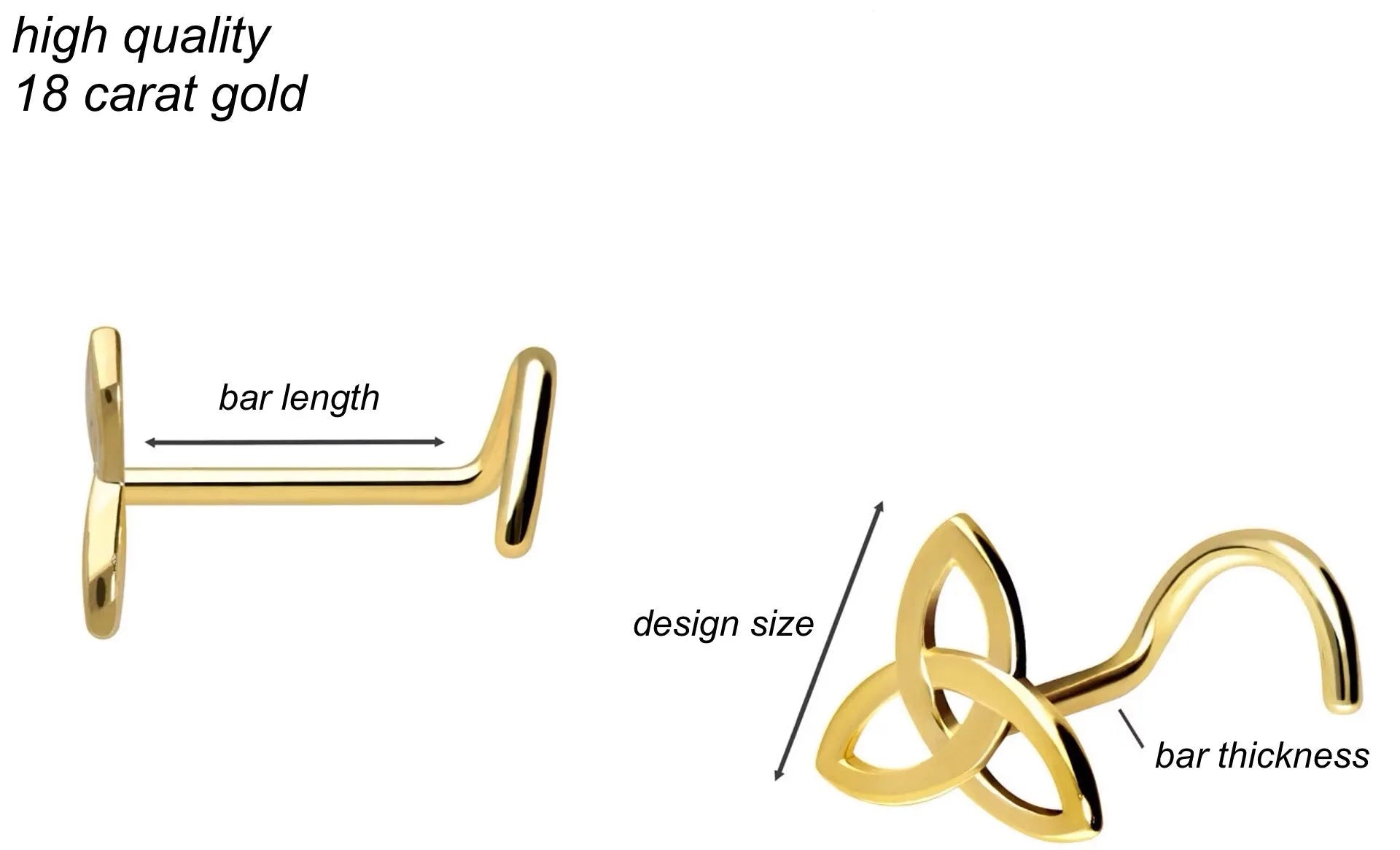 18K Gold Nose Ring Corkscrew - Shiny Triskele