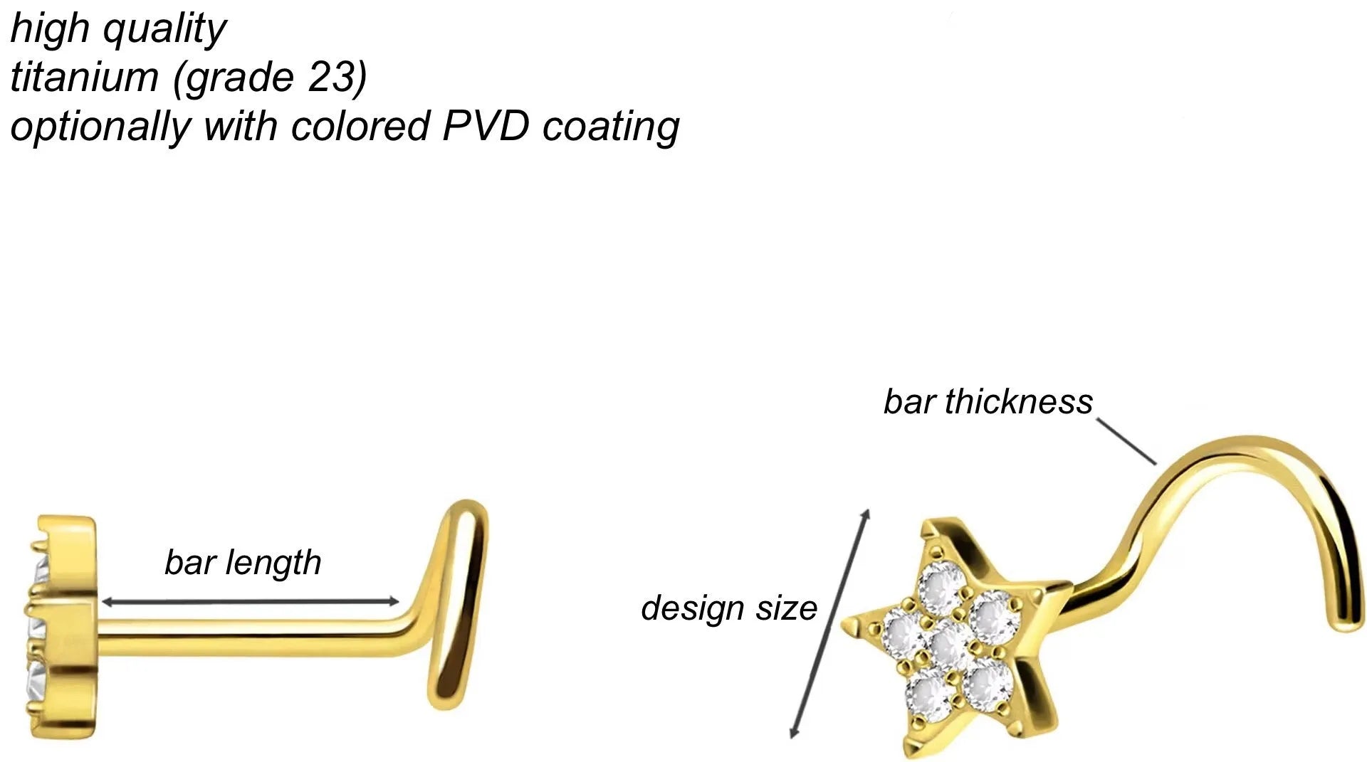 Titanium Nose Ring Corkscrew Stud - Sparkly Star
