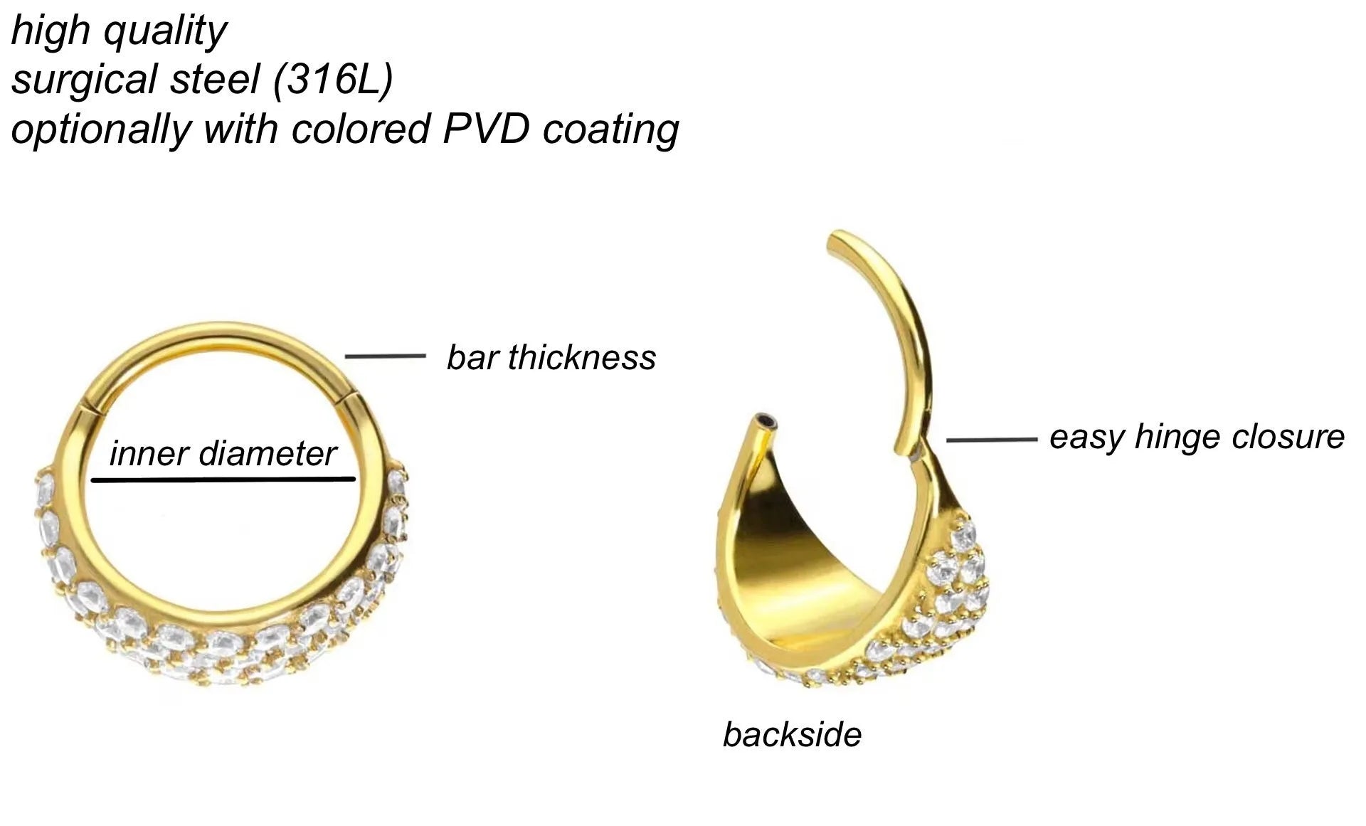 Surgical Steel Clicker Piercing Hoop - Extravagant Crystals