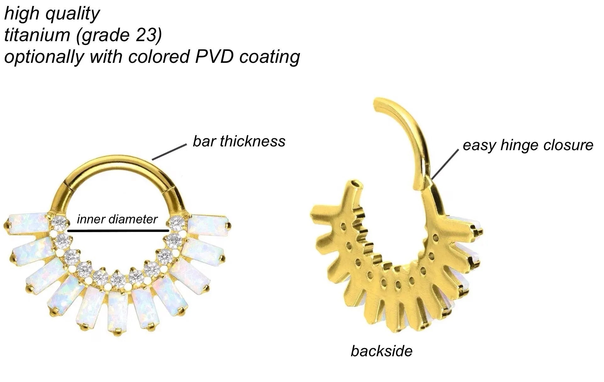 Titanium Clicker Piercing Hoop - Extravagant Opal Design