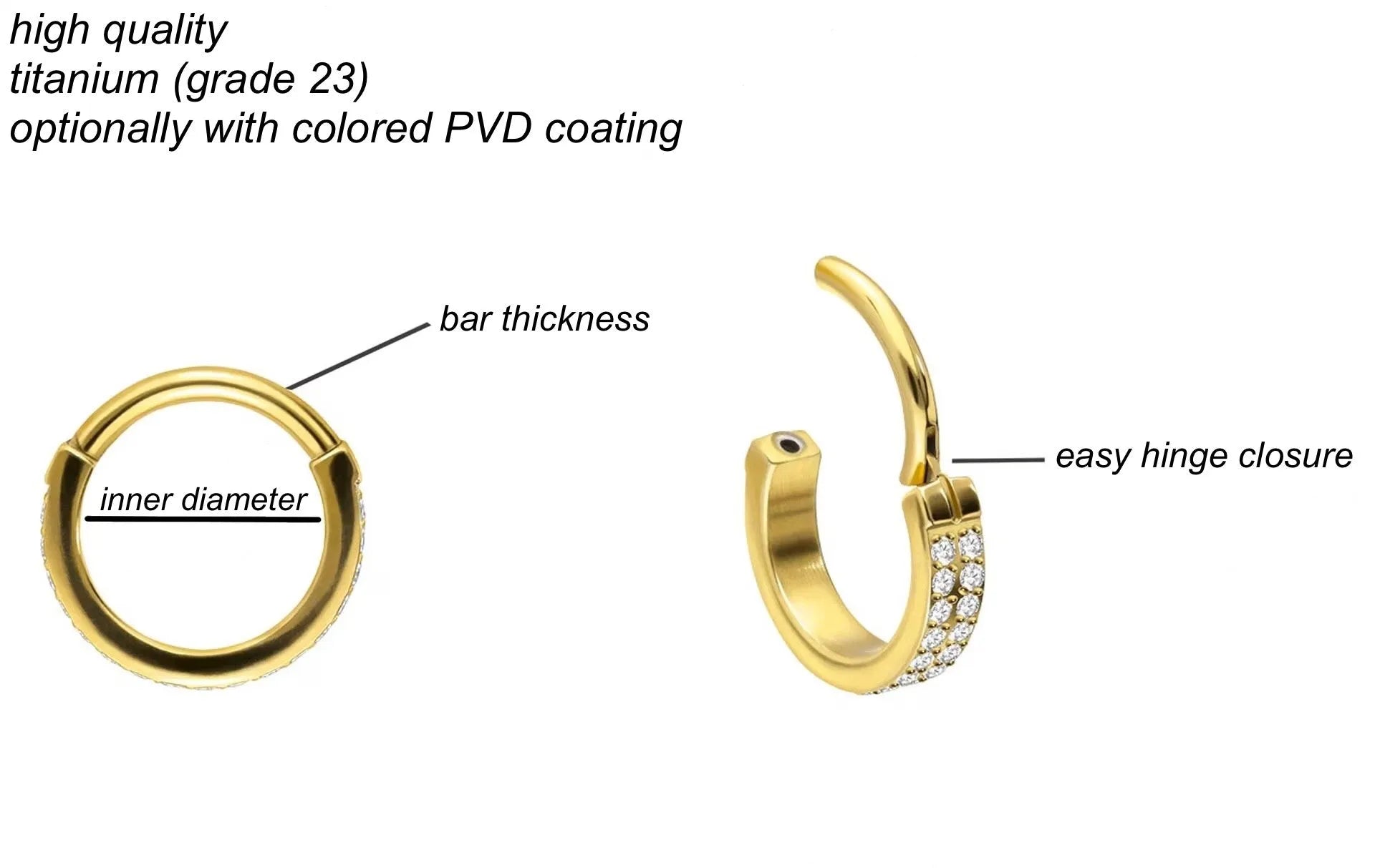 Titanium Clicker Piercing Hoop - Double Crystal Row