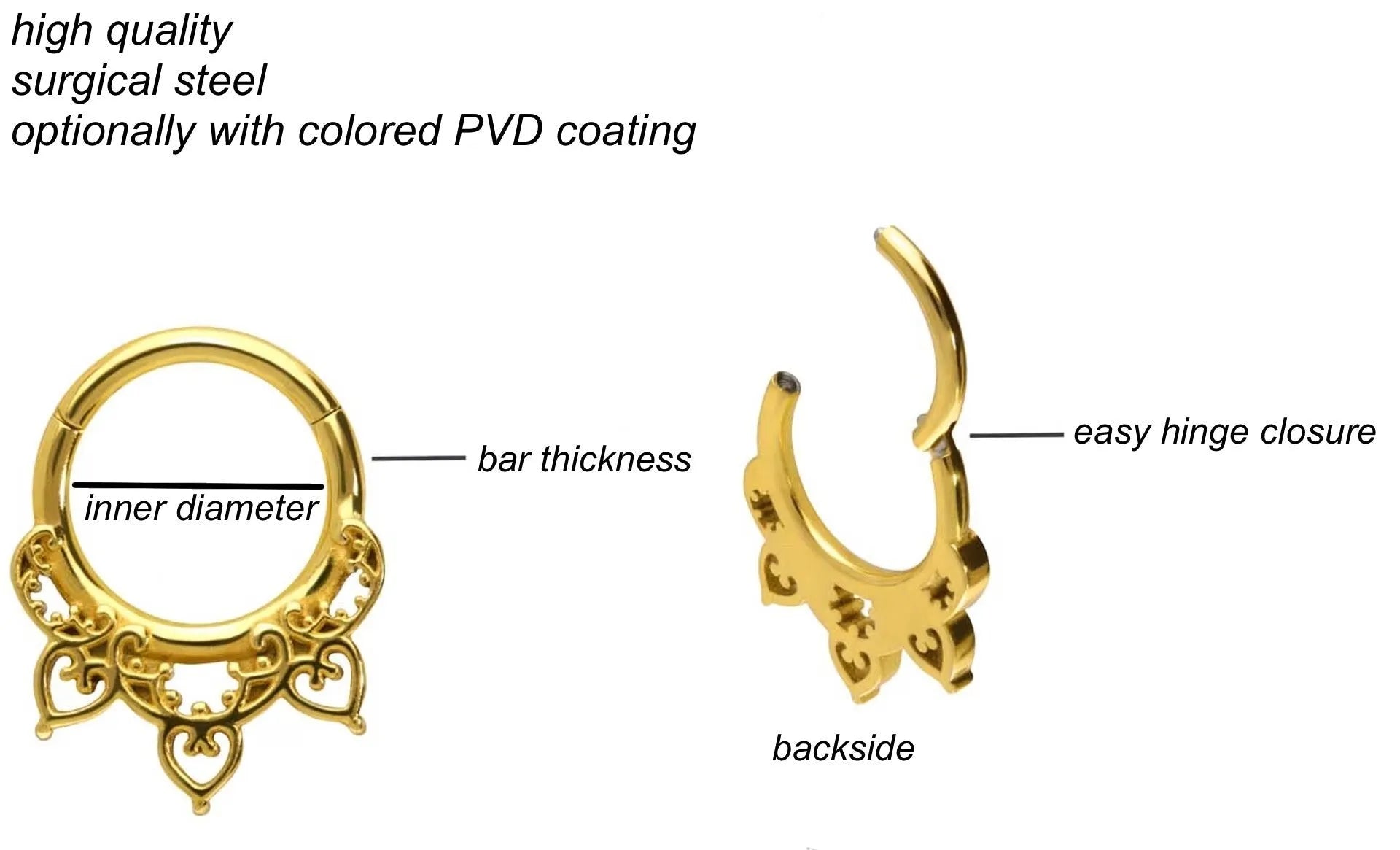 Surgical Steel Clicker Piercing Hoop - Triple Hearts