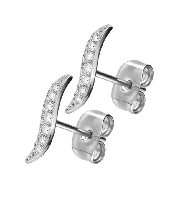 Titanium Stud Earrings - Crystal Waves