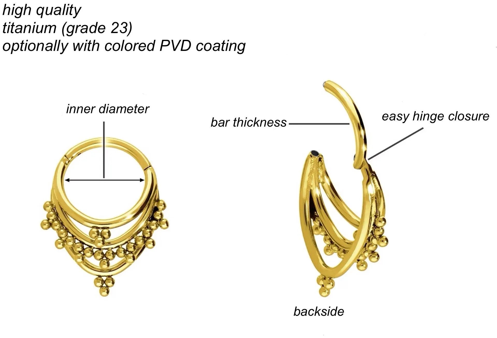 Titanium Clicker Piercing Hoop - Oriental Beaded Design