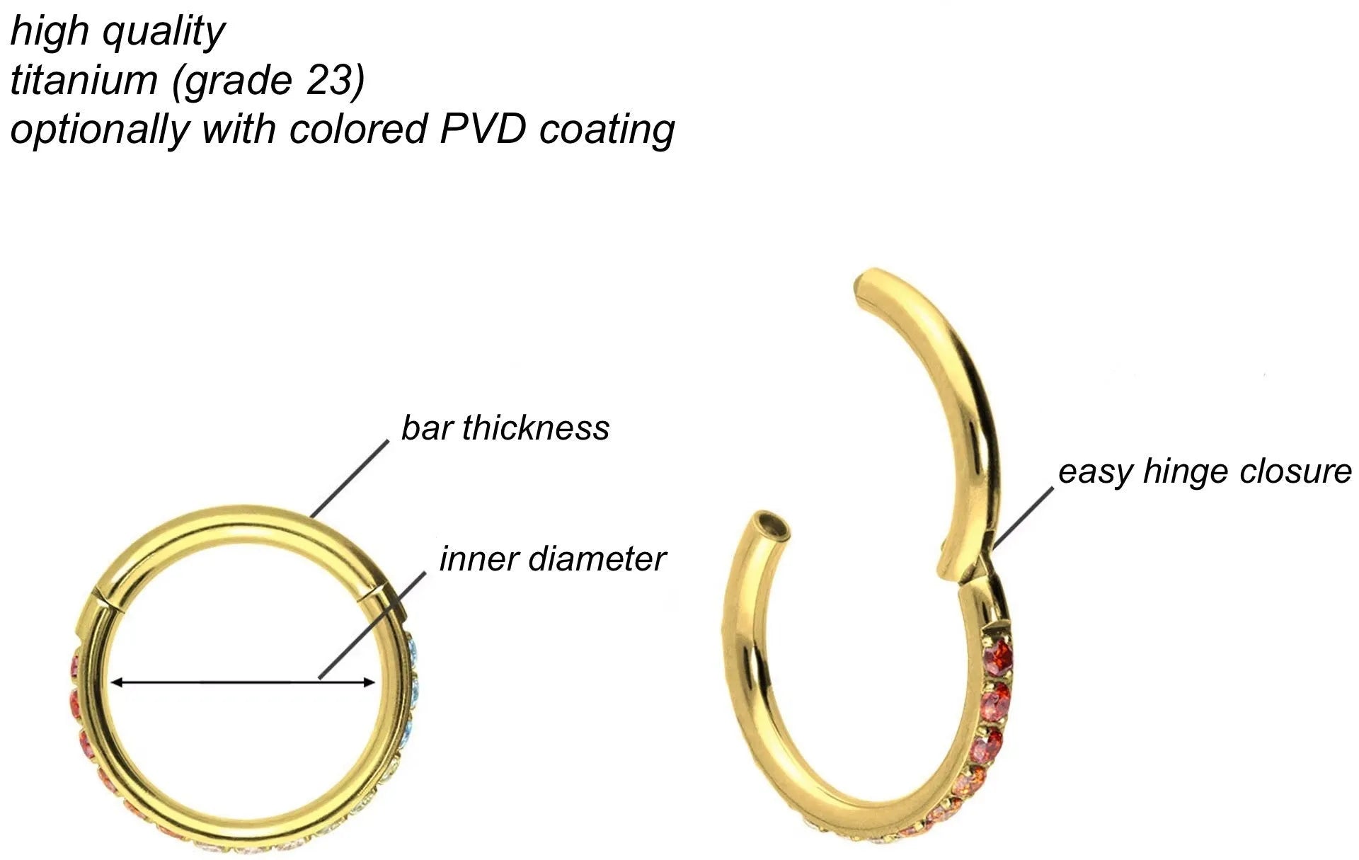 Titanium Clicker Piercing Hoop - Rainbow Sparkles